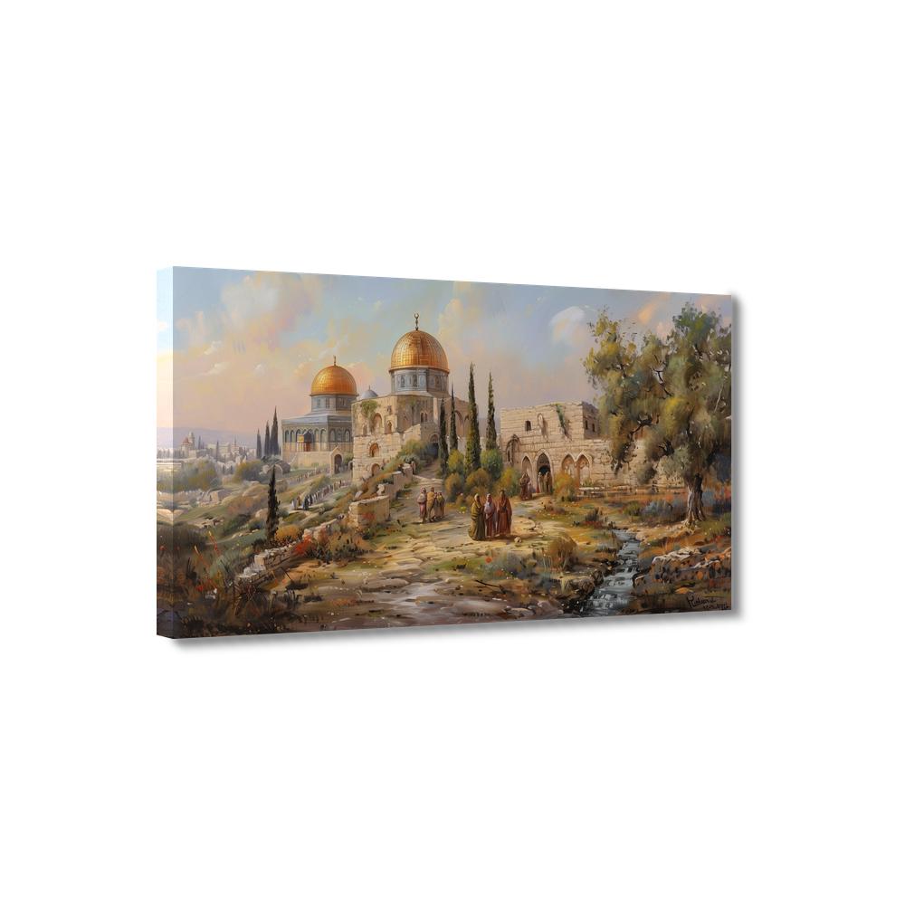 Aikoro Ancient Jerusalem with Olive Trees Landscape Picture Canvas Print Painting Style Framed Poster for Office Room Wall Decor
